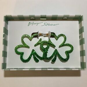 Betsey Johnson Green Ombre Sparkly Shamrock Hoop Earrings New